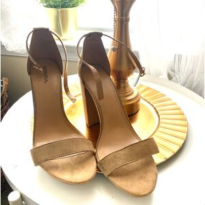 Cute high heel shoes. Suede Tan. Gently used.